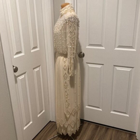 Lillie Rubin Stunning Vintage Cream Silk Beaded & Sequined Evening Dress Size 6 - Picture 3 of 14